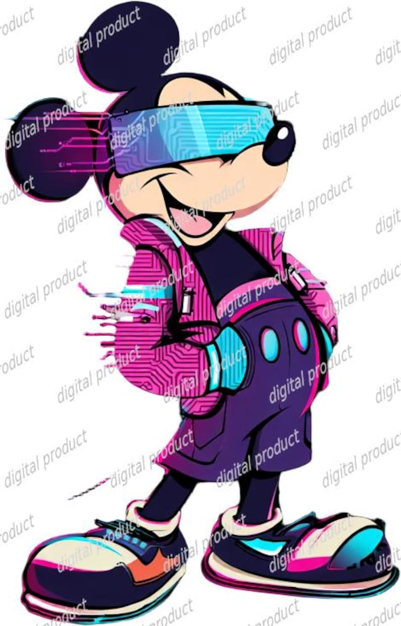 Cyberpunk Micky Maus PNG, Disney Sublimationsdesign, Micky Maus Clipart, Retro Sci Fi Micky DTF, digitaler Download PNG Bild 1
