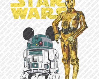 Star Wars PNG, R2D2 Mickey Ears Clipart, C3PO Digital Download, Vintage Disney Sublimation, Retro Droid Graphic, Mickey Mouse Trip DTF