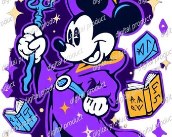Mickey Mouse PNG, Wizard Mickey Clipart, Disney Magic Sublimation Design, Sorcerer Mickey DTF Download, Retro Disney Clipart