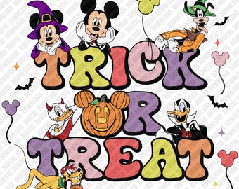 Mickey Halloween Png, Trick Or Treat Clipart, Minnie Mouse Sublimation, Donald Duck Digital Download, Retro Goofy Pluto Png