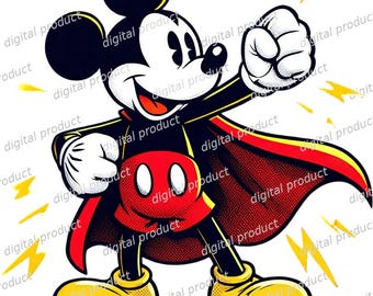 Mickey Mouse PNG Digital Download, Superhero Mickey Mouse Clipart, Comic Book Mickey Sublimation Design, Retro Disney Mickey Mouse DTF