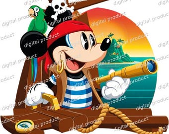 Mickey Mouse Pirate PNG, Disney Cruise Clipart, Pirate Mickey Sublimation Design, Mickey Mouse DTF Download, Pirate Ship Digital File