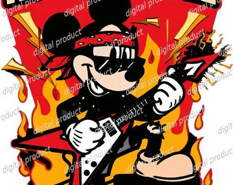 Mickey Mouse PNG, Rocker Mickey Sublimation Design, Biker Mickey Mouse Clipart, Rock and Roll Mickey DTF, Retro Disney Mickey Download