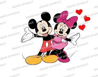 Mickey Mouse Valentine PNG, Disney Valentine Sublimation Download, Cute Mickey Couple Clipart, Retro Mickey Cartoon Design