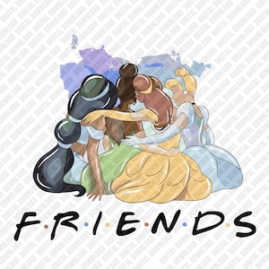 Disney Princess Vänner PNG, Vänner TV-program Mashup Clipart, Jasmine Tiana Belle Askungen Digital Nedladdning, Bästa Vänner Squad DTF