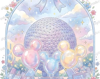 Mickey Mouse PNG, Disney Epcot PNG, Pastel Mickey Balloon Clipart, Epcot Ball Sublimation Design, Disney World Digital Download