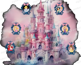 Disney Princess PNG, Princess Castle Clipart, Fairytale Castle PNG, Disney Princess Sublimation, Princess Castle DTF File