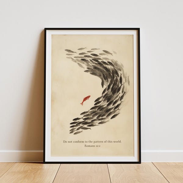 No os conforméis Romanos 12:2 – Póster artístico de pintura japonesa a la tinta; lámina de arte mural con versículo bíblico; póster contemporáneo; regalo para cristianos