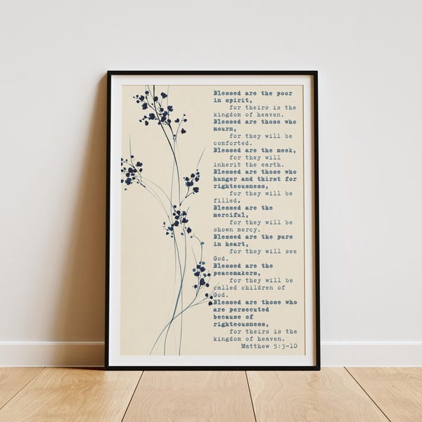 Seligpreisungen Matthäus 5: 3-10; Minimalistische japanische Pflanze; Bibel Vers Wand Kunst Druck; Christliches Plakat; minimalistisch; Geschenk für Christian