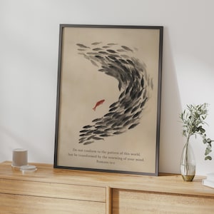 Romarbrevet 12:2 Anpassa dig inte till kristen konsttryck, japansk bläckfiskposter, gåva