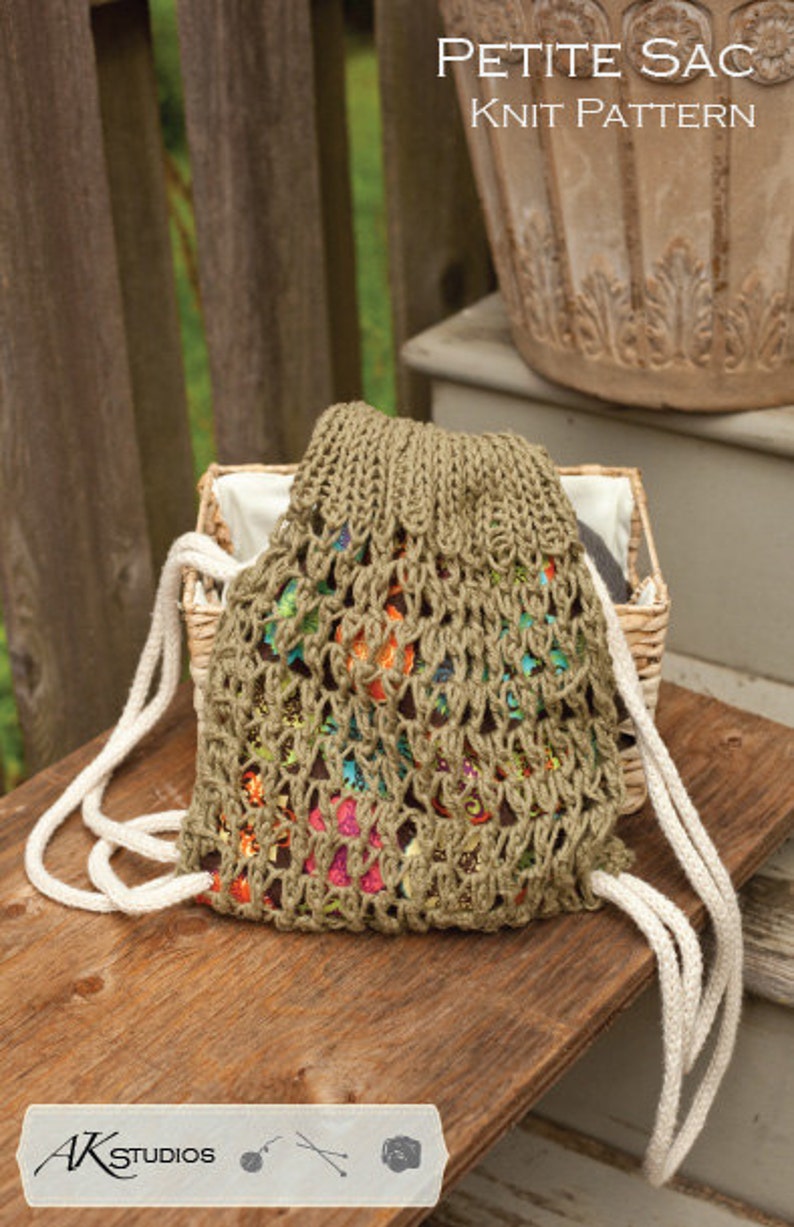 Knitting PATTERN draw string bag knit and sewn 10 tall Etsy