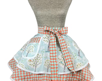 Kitchen Apron for Women, Cooking Apron, Baking Apron, Floral Apron, Spring Apron, Half Apron with Pockets