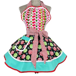 Christmas Apron for Women, Kitchen apron, Baking Apron, Apron for Cooking, Holiday Apron, Peppermint Apron