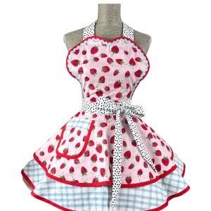 Kitchen Apron for Women, Cooking Apron, Baking Apron, Strawberry Apron, Strawberries Apron, Cute Apron, Sexy Apron