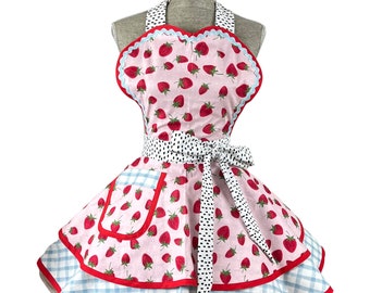 Kitchen Apron for Women, Cooking Apron, Baking Apron, Strawberry Apron, Strawberries Apron, Cute Apron, Sexy Apron