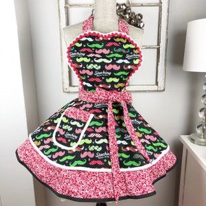 Christmas Apron for Women, Kitchen apron, Baking Apron, Apron for Cooking, Holiday Apron, Mustache Apron, Movember Apron