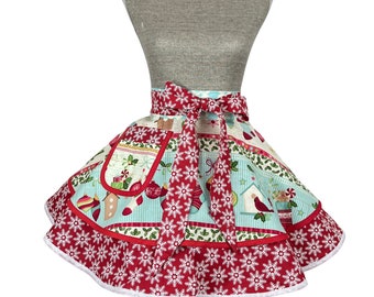 Christmas Half Apron with Pockets, Kitchen Apron for Women, Kitchen apron, Baking Apron, Apron for Cooking, Holiday Apron