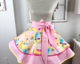 Half Apron with Pockets, Kitchen Apron for Women, Kitchen apron, Baking Apron, Apron for Cooking, Apron with Birds