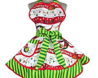 Christmas Apron, Kitchen Apron for Women, The Grinch Apron, Cooking Apron, Baking Apron