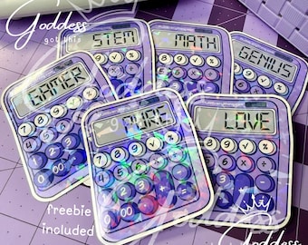 GGT | Holographic Calculator Stickers | Purple Lavender Vinyl Decals | Math & STEM | 6 Variantions