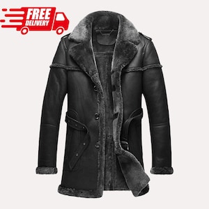 Mens Sheepskin Shearling Long Coat Retro Leisure Bomber Real Leather Overcoat