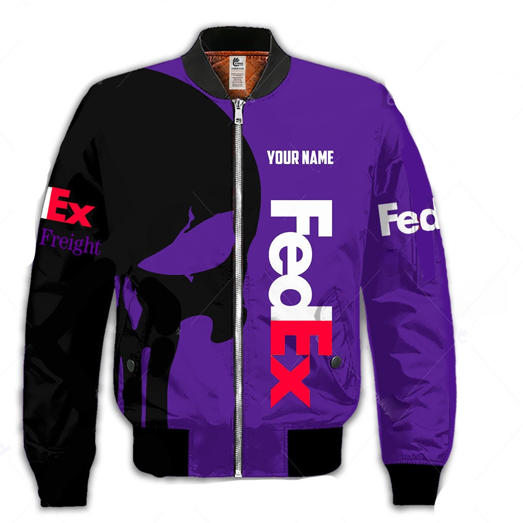 FedEx freight Skull custom name Quilt Bomber Jacket