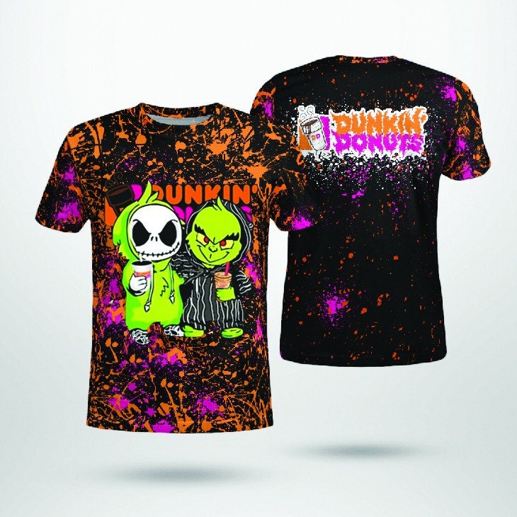 Halloween Dunkin Donuts Jack Skellington Christmas 3D T-Shirt, Funny Halloween Dunkin' donuts 3D T-Shirt