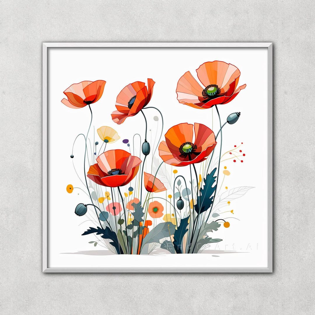 Red Poppy Wall Art, Minimalist Floral Artwork, Living Room Decor ...