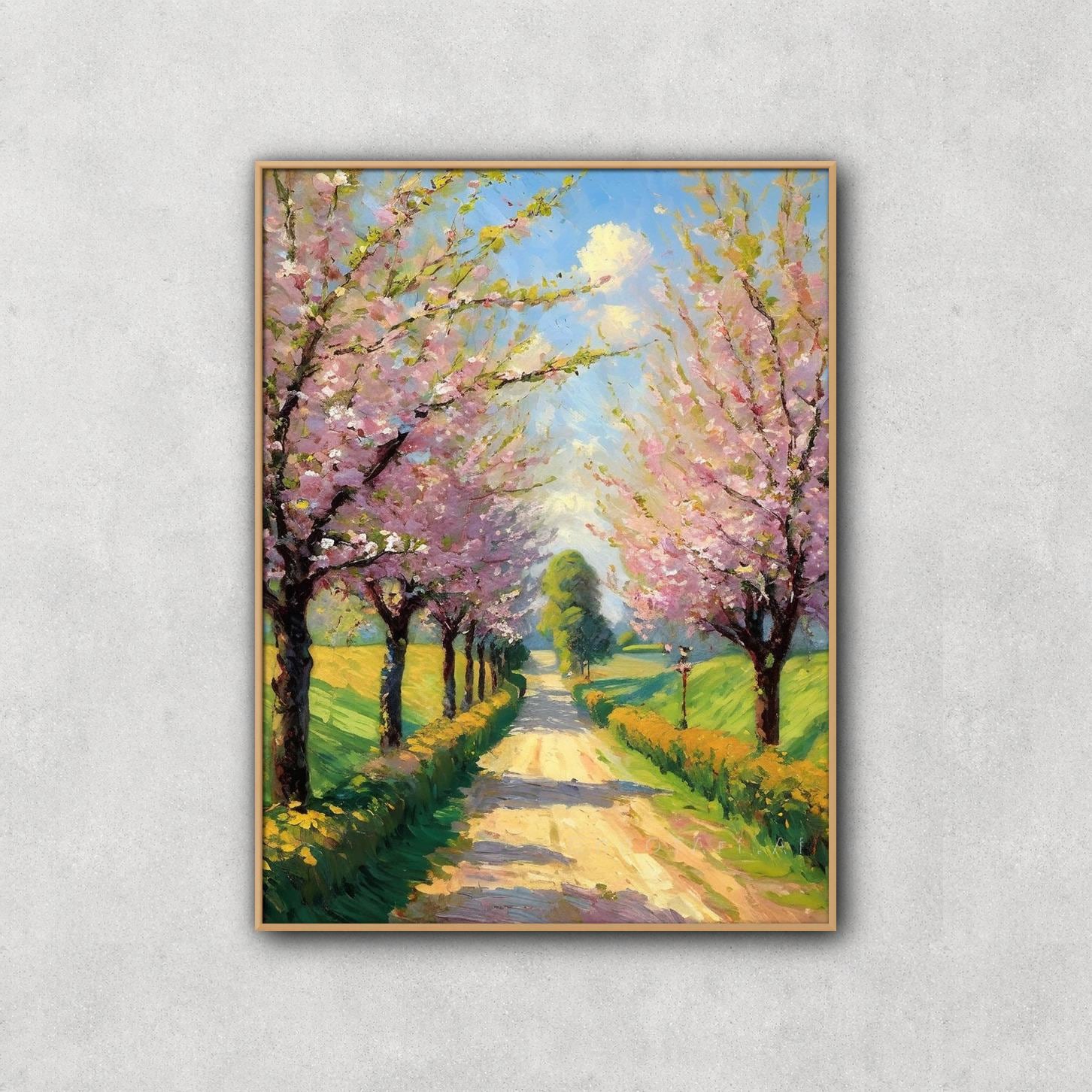 Cherry Blossom Road Painting - Etsy