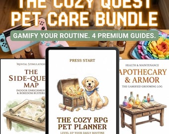 Gamified Dog Care Bundle: Cozy RPG Pet Planner and Puppy Health Tracker | 4-in-1 Digital Pet Routine & Enrichment Guide | Dog Mom Gift