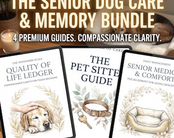 Senior Dog Care & Memory Bundle | Pet Health Tracker, Medical Records, Dog Sitter Guide, and Memorial Journal |  Geriatric Dog Care Planner