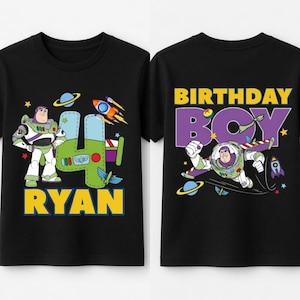 Custom Buzz Lightyear Birthday Boy Shirt, Toy Story Disneyland Party Tee for Kids image 1
