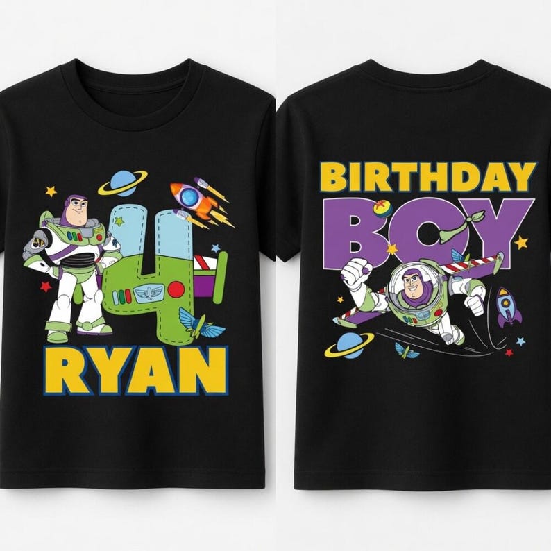 Custom Buzz Lightyear Birthday Boy Shirt, Toy Story Disneyland Party Tee for Kids image 1