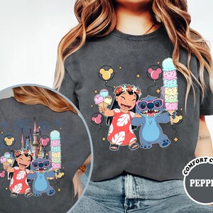 Camiseta de dos caras de Lilo y Stitch, camiseta de Stitch del Reino Mágico del Castillo de Disney, camiseta de viaje de Lilo y Stitch a Disney, camisetas para niños y adultos imagen 4