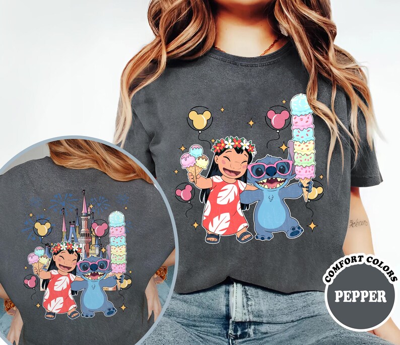Camiseta de dos caras de Lilo y Stitch, camiseta de Stitch del Reino Mágico del Castillo de Disney, camiseta de viaje de Lilo y Stitch a Disney, camisetas para niños y adultos imagen 4