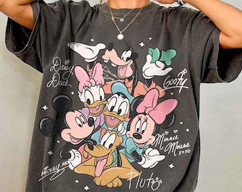 Retro Mickey and Friends Signatures Comfort Color Shirt, Disney Characters Tee, Disney Mouse Head Tee, Mickey & Co Gift, Disney Tee