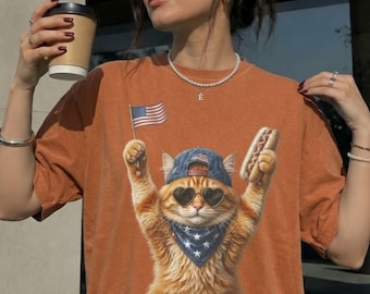 Patriotic 4th Of July Shirt, Cat Shirt, Cat Lover Gift, America Tee, Independence Day Graphic, Comfort Colors Shirt