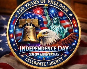 Independence Day Celebrate Coin, USA 250th Anniversary Commemorative Coin, America Merchandise 250 Collectible, Liberty 4th Of July Gift