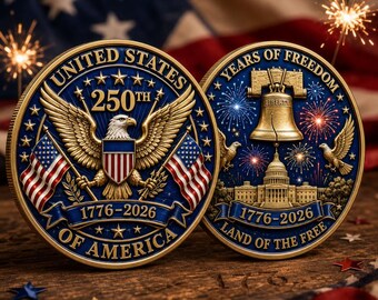Moneda conmemorativa del 250 aniversario de la Declaración de Independencia de EE. UU., Campana de la Libertad Águila artesanal, Banderas Medalla del Desafío Dorado