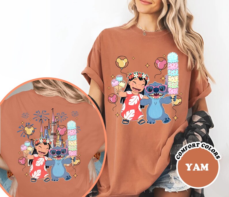 Camiseta de dos caras de Lilo y Stitch, camiseta de Stitch del Reino Mágico del Castillo de Disney, camiseta de viaje de Lilo y Stitch a Disney, camisetas para niños y adultos imagen 5