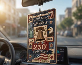 American Flag Air Freshener, Faux Patchwork USA 250th Anniversary Car Decor, Patriotic 4th of July Auto Gift, Freedom Day Accessory