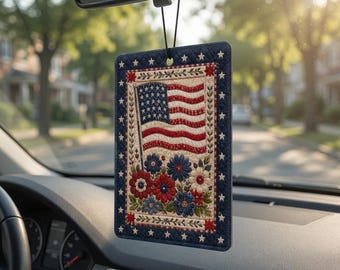 Patriotic USA Faux Patchwork Air Freshener, 1776-2026 America 250th Anniversary Car Decor, 4th of July Gift, Retro Flag Accessory