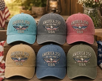 Embroidered American Flag Cap, 250th 4th of July Hat, USA 250 Anniversary Baseball Hat, Patriotic Hat, July 4th Gift, America 250 Hat