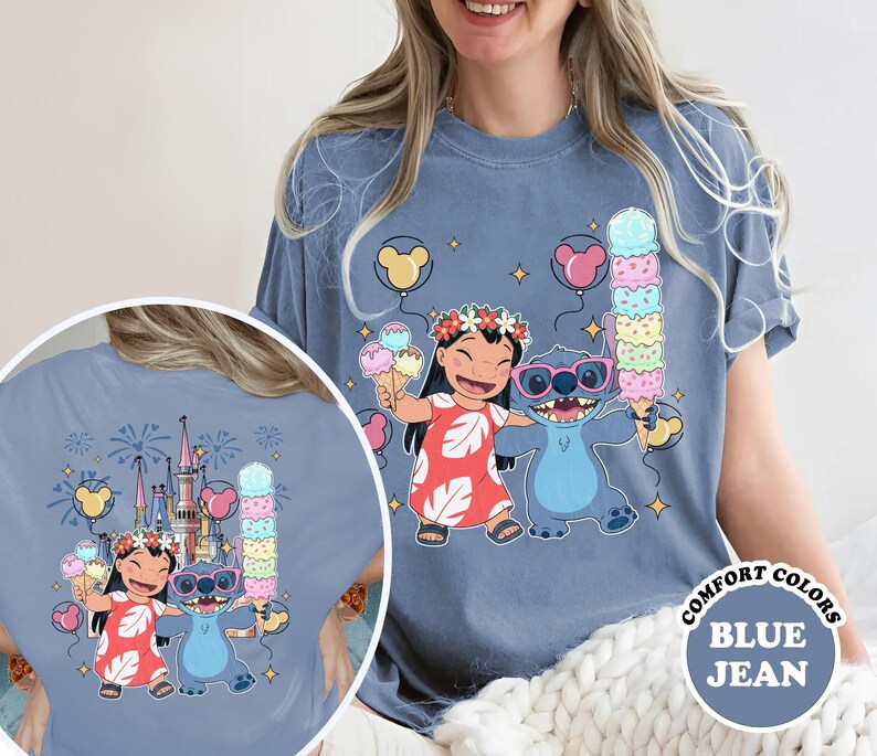Camiseta de dos caras de Lilo y Stitch, camiseta de Stitch del Reino Mágico del Castillo de Disney, camiseta de viaje de Lilo y Stitch a Disney, camisetas para niños y adultos imagen 3