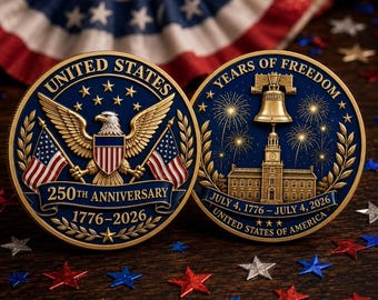 1776–2026 Declaración de Independencia Moneda conmemorativa del 250 aniversario EE. UU., Artesanía Campana de la Libertad Águila, Mercancía estadounidense 250