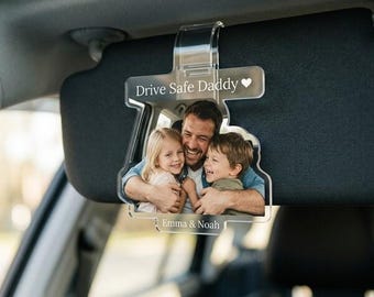 Regalo para el Día del Padre, Clip para visera de coche con foto personalizada, Clip para visera de coche con foto de bebé, Personalizado para el primer cumpleaños de papá, Conduce con cuidado, papá, Regalo para el esposo