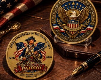 Moneda conmemorativa de 250 años de libertad, descendiente de un patriota, moneda patriótica de doble cara, American Bald Eager, regalos de libertad y libertad