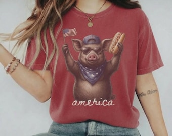 Comfort Colors® Feral & Free Pig Shirt, 4th of July Shirt, USA Independence Day Shirt, Funny Raccoon Tee, Patriotic Shirt, July 4th Gift