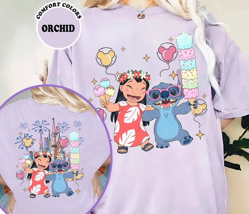 Camiseta de dos caras de Lilo y Stitch, camiseta de Stitch del Reino Mágico del Castillo de Disney, camiseta de viaje de Lilo y Stitch a Disney, camisetas para niños y adultos imagen 2