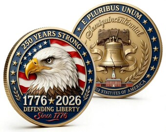 Moneda del 250 aniversario estadounidense, medalla conmemorativa del águila y las banderas doradas, y artículo de colección conmemorativo de la Campana de la Libertad.